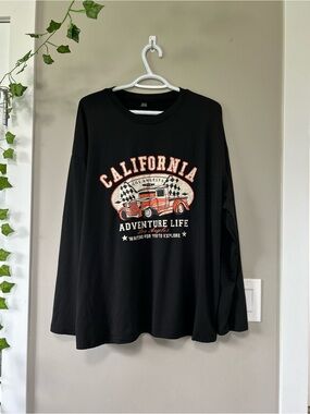 SHEIN Black Long Sleeve Tee with Orange & Cream California Graphic